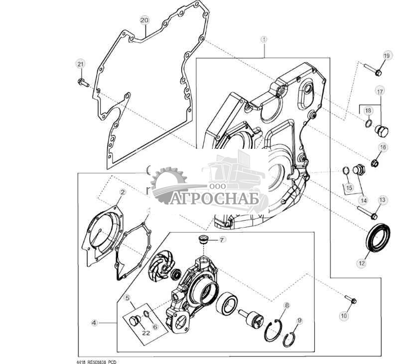 4418 Крышка распределительных шестерен и водяной насос 